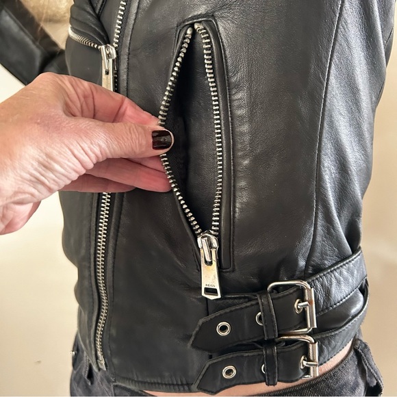 Reiss Black Leather Motorcycle Jacket Size Women's XS - Picture 7 of 16